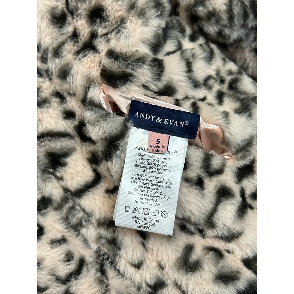 Andy & Evan Girls Furry‎ Cheetah Print Puffer Size 5 - Picture 6 of 7